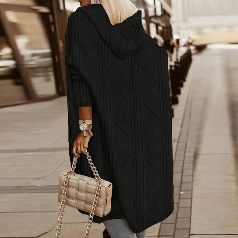 Johani Extended Length Hooded Cardigan – Cozy and Stylish Knitwear